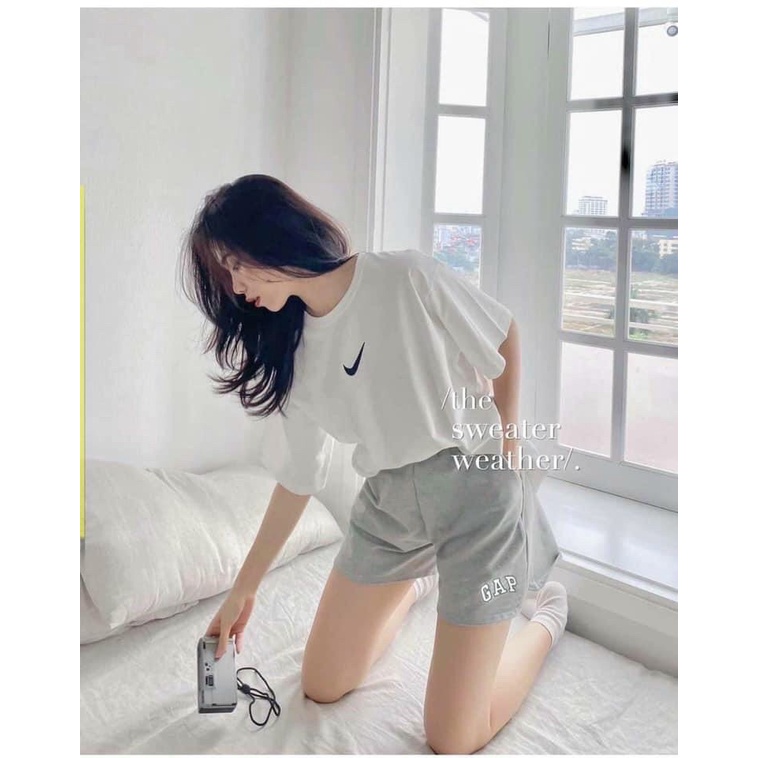 Quần sooc đùi nữ in CHỮ GAP short đùi ống rộng cạp cao lưng chun hai màu đen trắng ulzzang  freeship ,sale