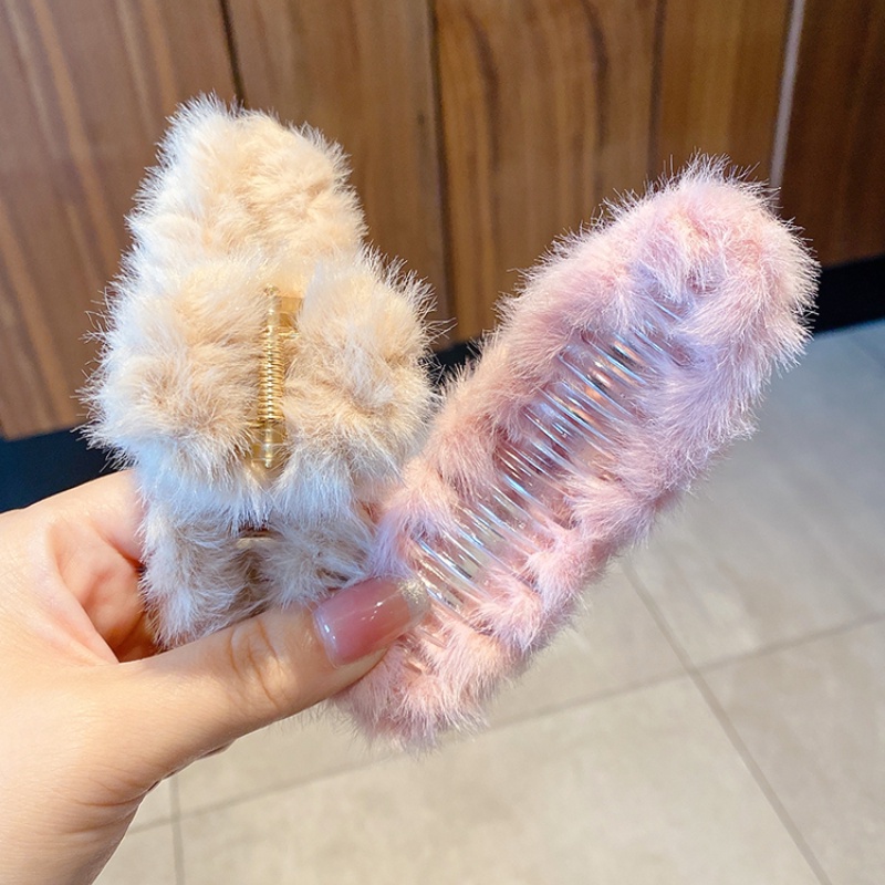 Kẹp tóc phối lông cỡ lớn kiểu Nhật Hàn thời trang