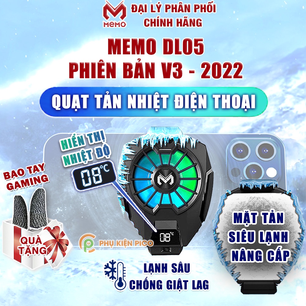 Quạt tản nhiệt điện thoại Memo DL05 2022 V3 Sò lạnh Siêu lạnh, hiển thị nhiệt độ, LED RGB, Kẹp thu vào 2 chiều