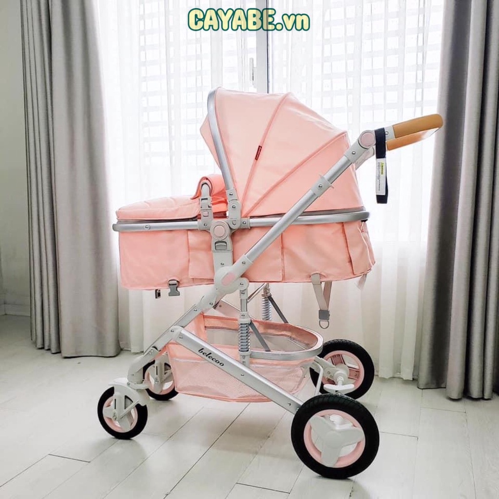 Xe đẩy cho bé (xe đẩy nôi cho bé) gấp gọn 2 chiều 3 tư thế CAYABE Belecoo 5 màu nâu - xám - hồng - xanh
