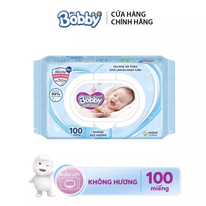 Khăn giấy ướt BOBBY 100 tờ dành cho mọi đối tượng