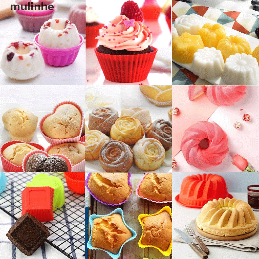 Khuôn Silicon Làm Bánh Cupcake Hình Tròn Có Thể Tái Sử Dụng