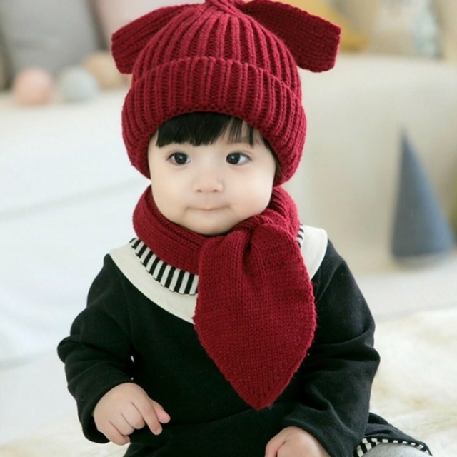 Sét mũ + khăn len Rabbit tai thỏ ( 3 tuổi - 6 tuổi )