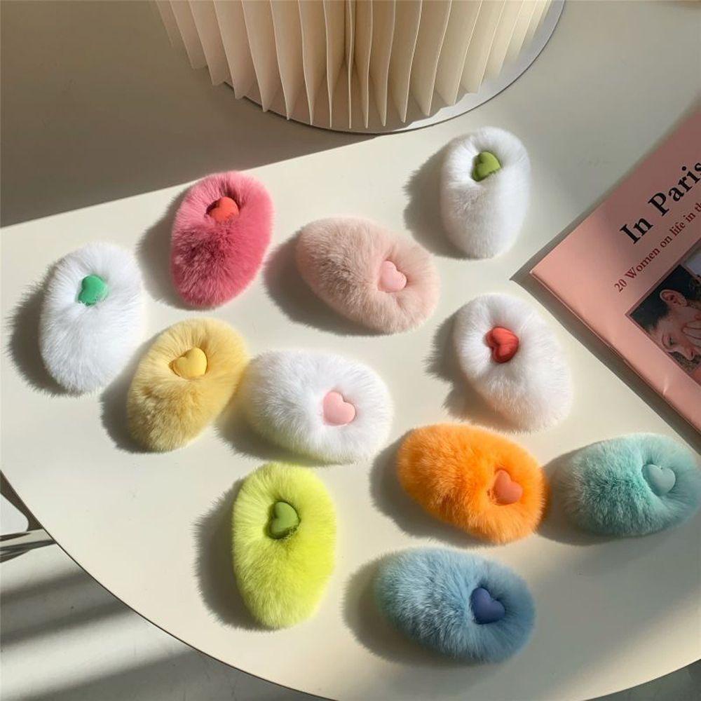 Kẹp Tóc Lông Thỏ Nhiều Màu Sắc Hình Trái Tim Sáng Tạo Dành Cho Nữ