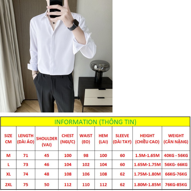 Áo sơ mi nam form rộng dài tay GIẤU NÚT vải Lụa mềm mịn ít nhăn MRGN01 Từ 40-85kg