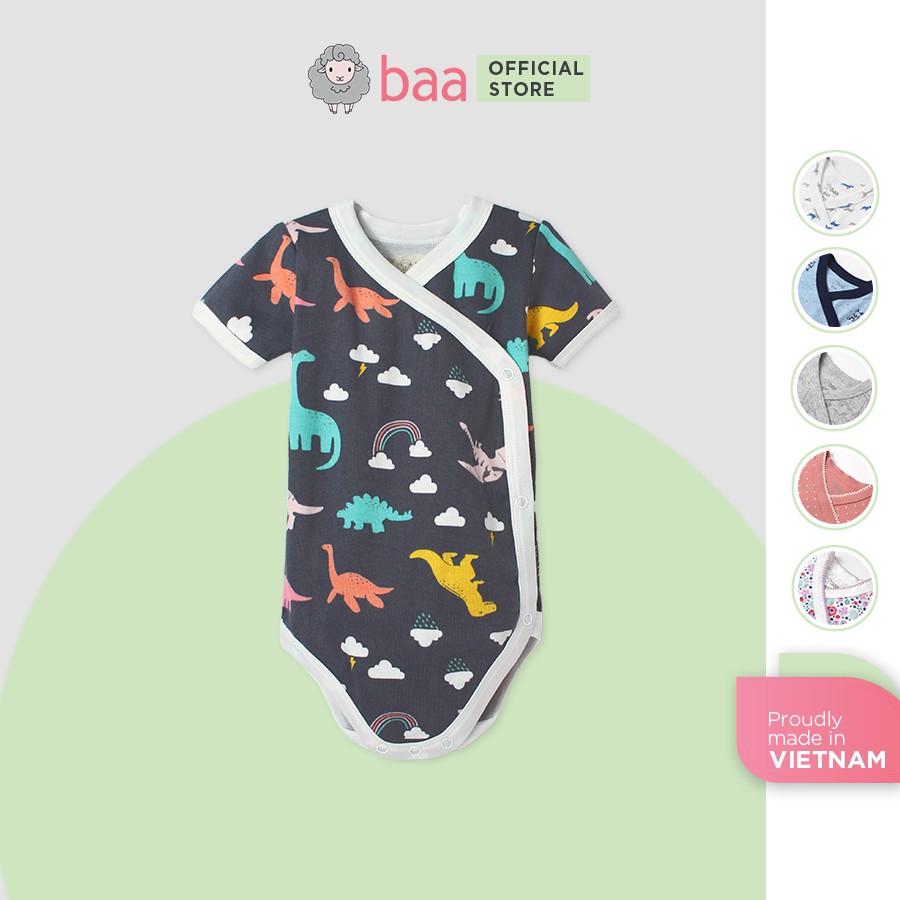 Bộ Bodysuit liền thân cho bé sơ sinh BAA BABY  cài bên ngắn tay cho bé gái bé trai từ 0-12 tháng - CB01N