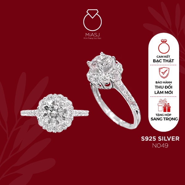 Nhẫn bạc Ý S925 nữ xoàng đính đá cao cấp MiASJ N049 thanh lịch