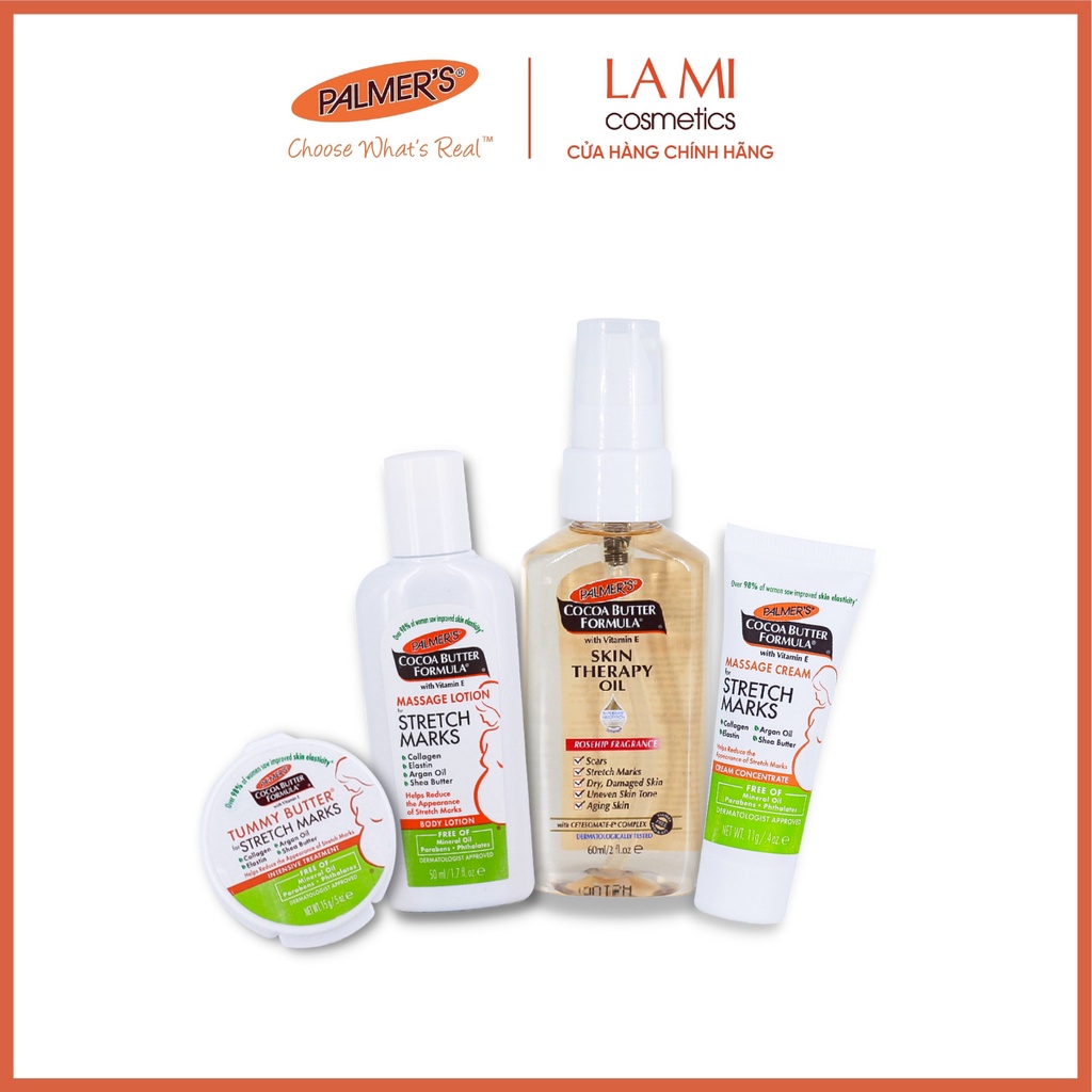 Bộ sản phẩm du lịch cho mẹ bầu Palmer's (Lotion mini, Bơ mini, Kem rạn mini, Dầu massage toàn thân 60ml)