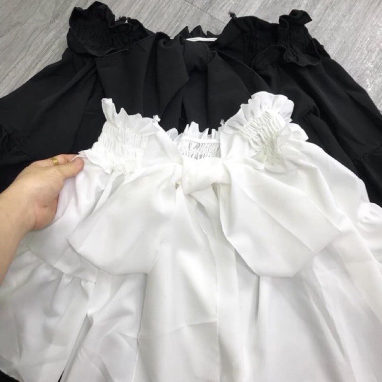 áo trễ vai tay dài, áo bánh bèo trễ vai nơ sau lưng điệu đà năng động cho bán gái, chất đẹp rẻ