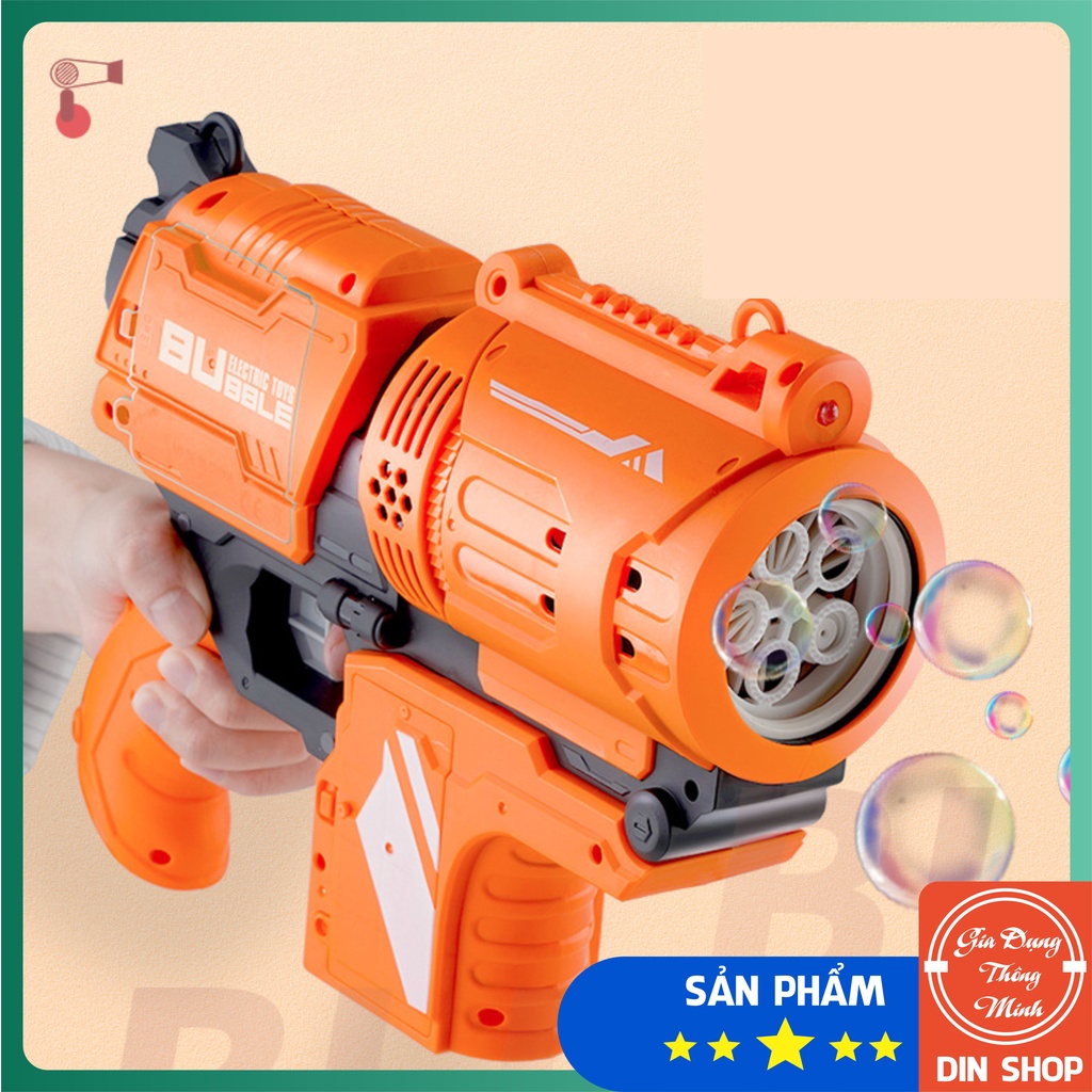 Súng Thổi Bong Bóng Tự Động 👑CỠ BỰ👑 Súng 5 Nòng Bắn/Phun Bong Bóng Tự Động Kèm Xà Phòng Có Đèn Có Nhạc
