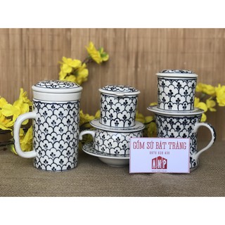 Bộ 3 cốc lọc trà- cafe phin- cafe sữa Sứ Bát Tràng Hoa văn bèo