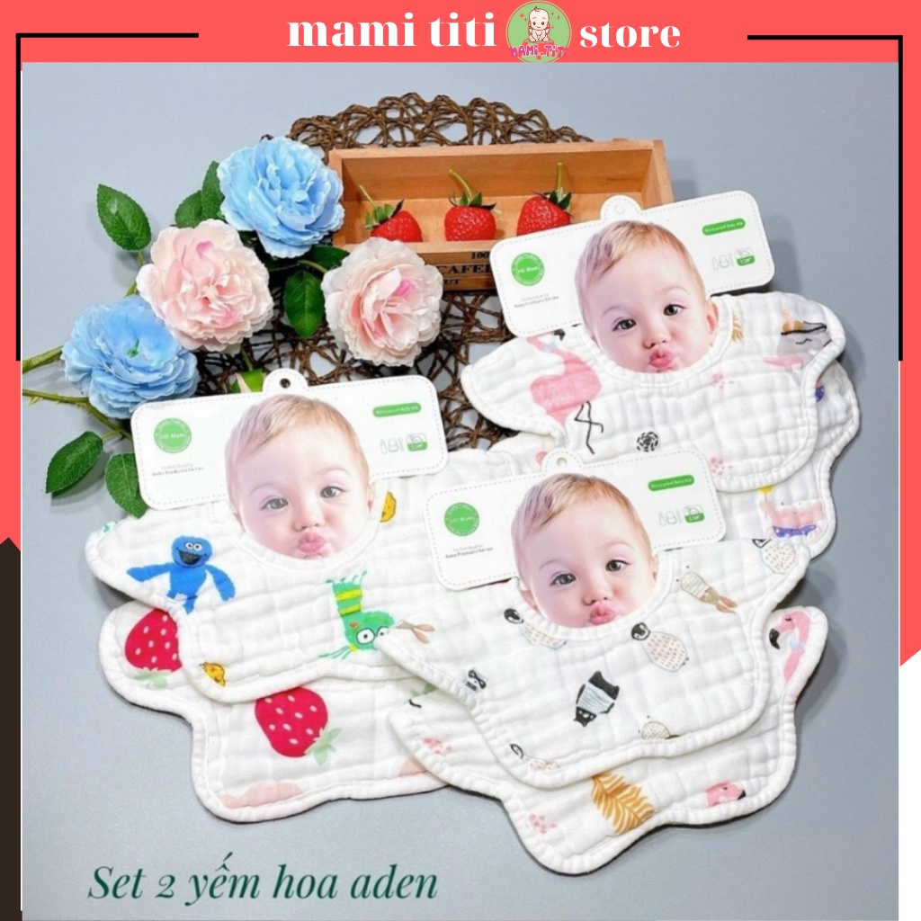 Yếm ăn dặm cho bé, Sét 2 yếm xô tròn organic 4 lớp cho bé. Yếm xoay 360 độ ( hàng cao cấp )