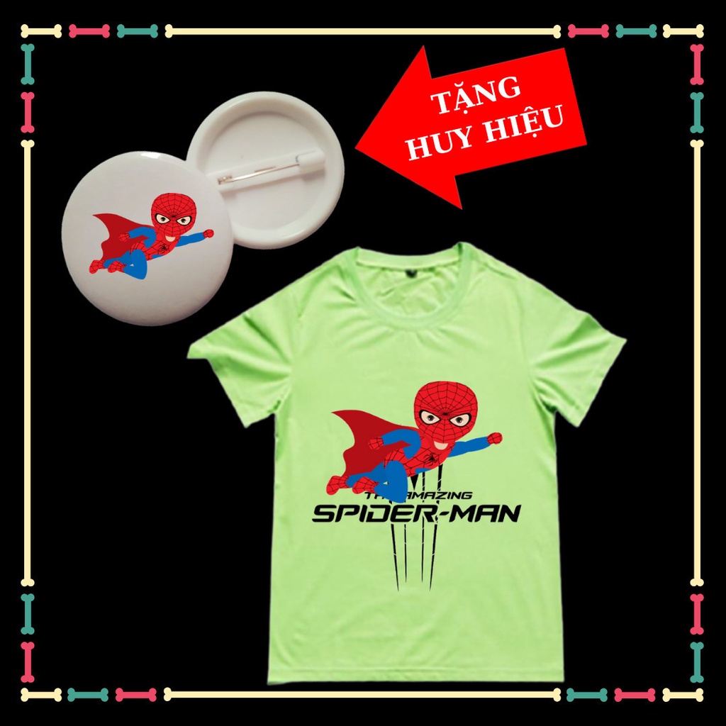 Áo Thun trẻ em mẫu Spiderman Người Nhện phong cách cho trẻ em đủ size áo-Tặng Huy Hiệu Spiderman
