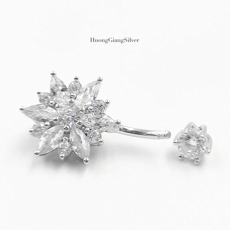 Khuyên rốn hình bông tuyết to che khuyết điểm tốt Bạc s925 xi kim  - HuongGiangSilver