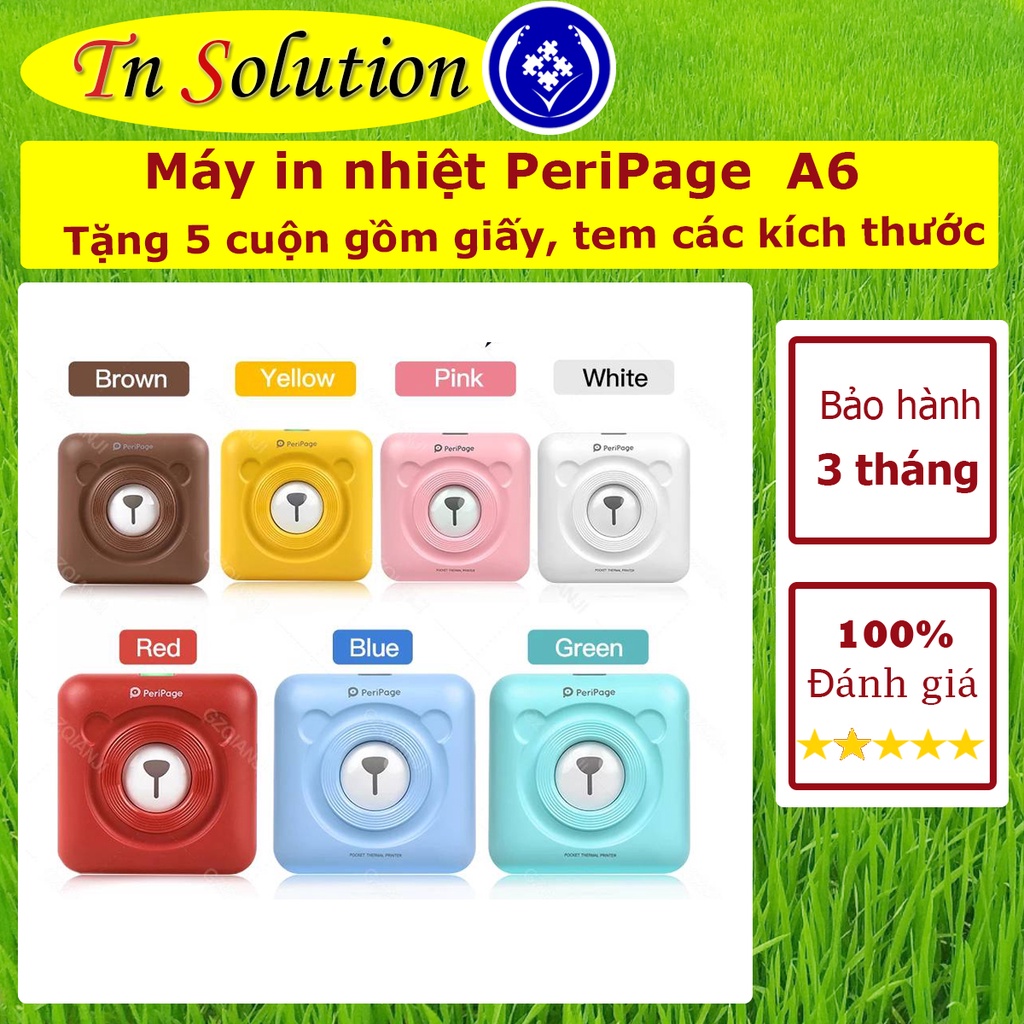 Máy in tem nhãn dán, máy in nhiệt mini Peripage A6- tặng 5 cuộn giấy các loại