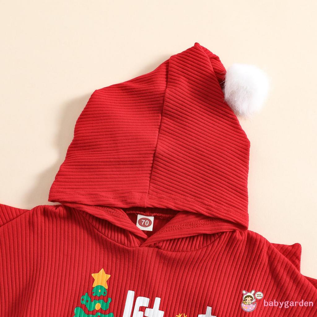Bộ Áo Liền Quần Tay Dài Có Nón In Hình Cây Thông Giáng Sinh Dành Cho Trẻ Em 0-24 Tháng Tuổi