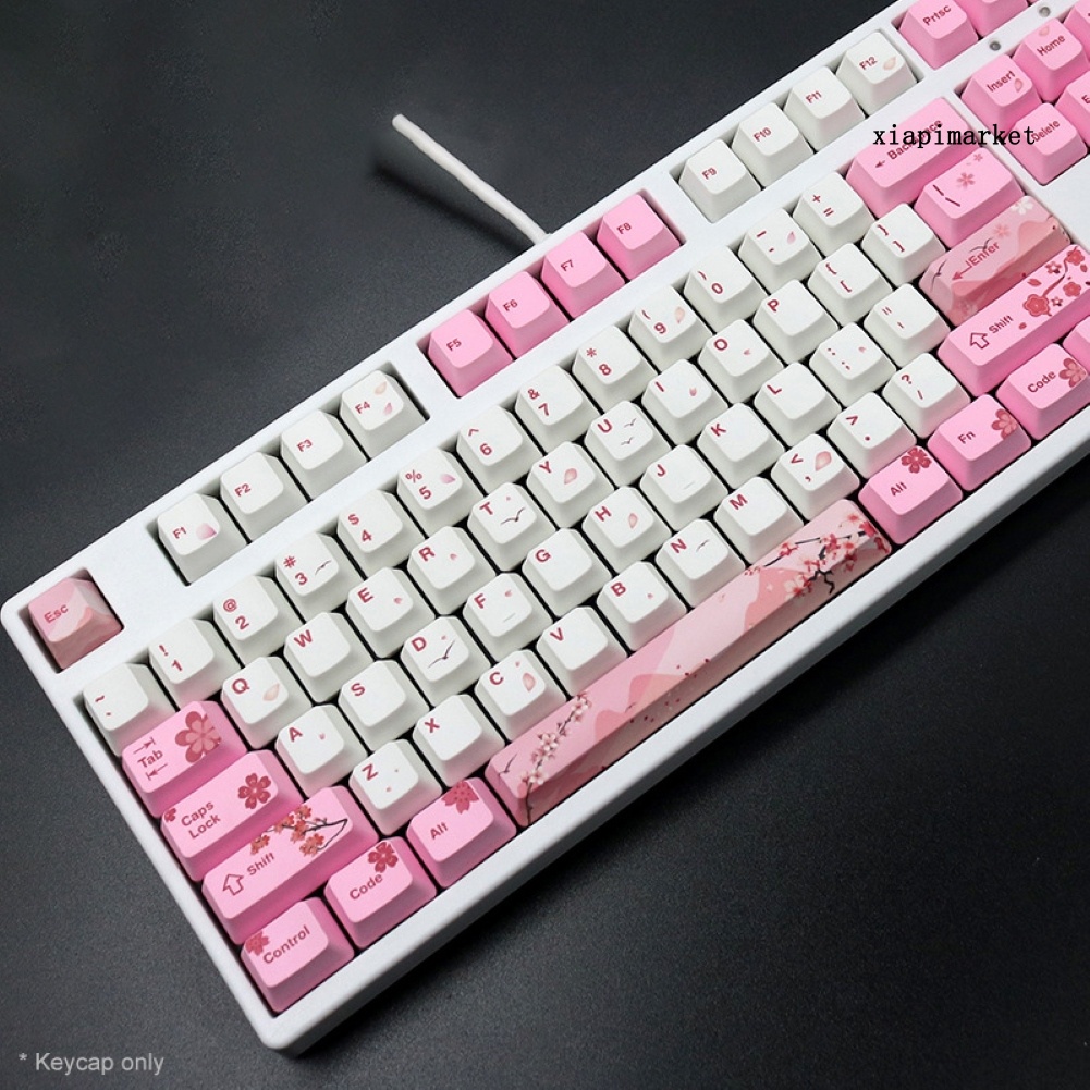 LOP_104 Keys PBT Pink Sakura Pattern Keycaps Replacement Set Keyboard Accessory