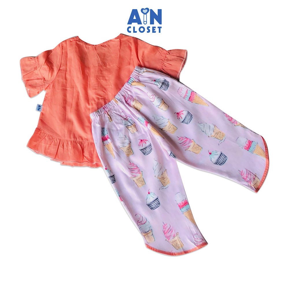 Bộ quần áo dài áo tay ngắn bé gái Họa tiết Kem ốc quế hồng cam - AICDBG2OOL38 - AIN Closet
