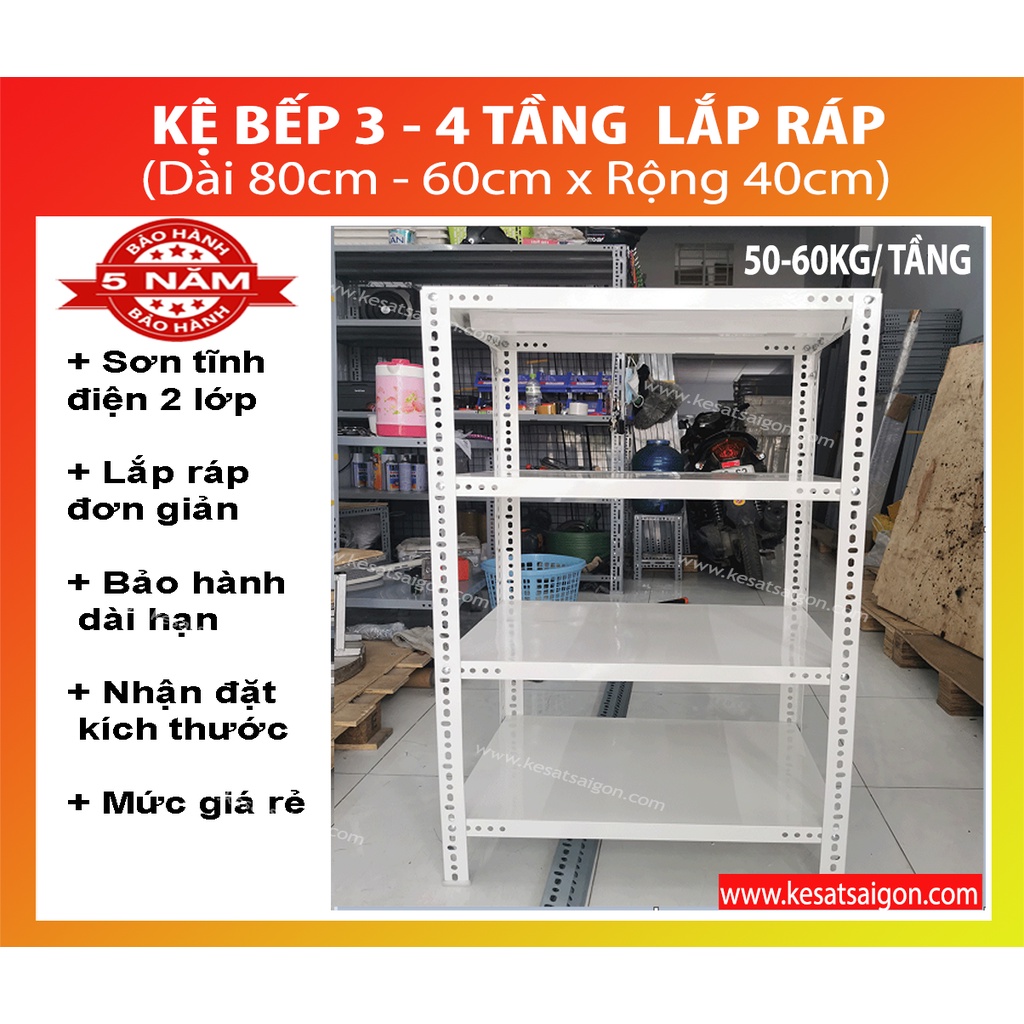 Kệ bếp đa năng 3 tầng 4 tầng lắp ráp nhiều kích thước màu trắng xám đen (Dài 60cm - 80cm x Rộng 40cm + 1 Khóa 13)