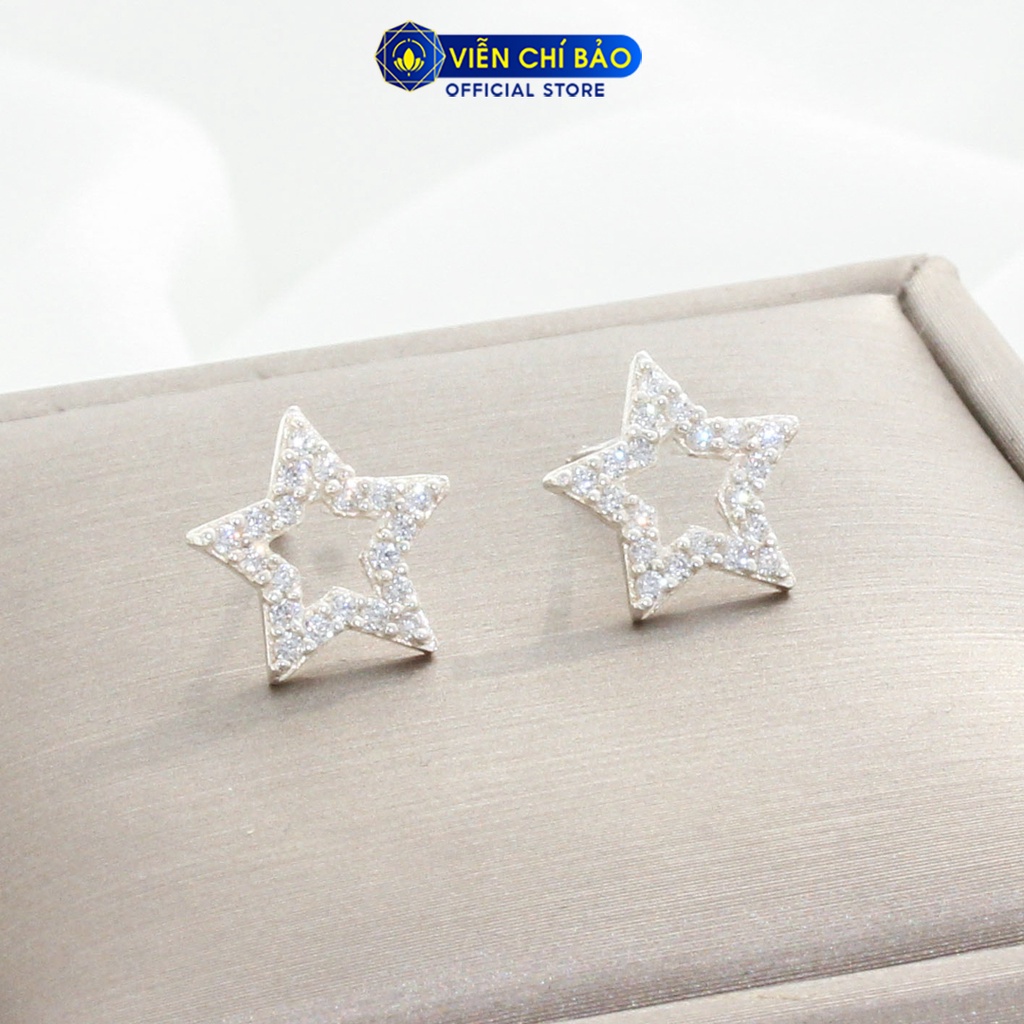 Bông tai bạc nữ Star đính đá chất liệu bạc 925 thời trang phụ kiện trang sức nữ Viễn Chí Bảo B400092
