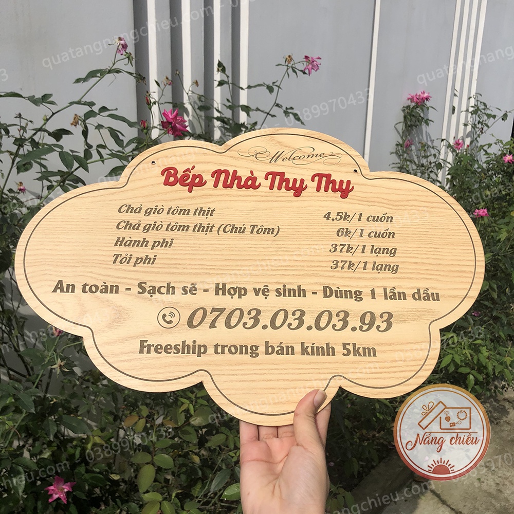 Bảng gỗ menu quán, treo shop bán hàng online, treo cửa hàng, chất liệu gỗ tự nhiên và an toàn