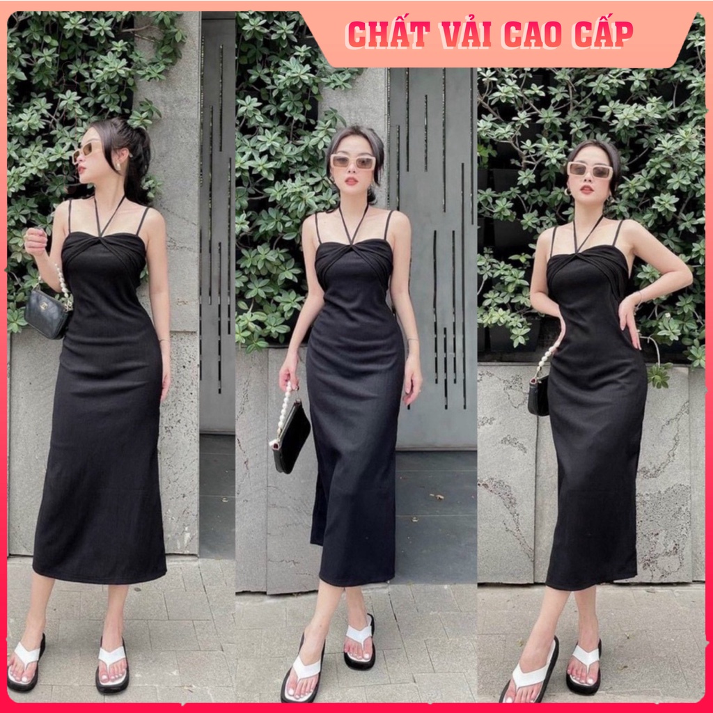 Đầm váy nữ body cổ yếm xoắn ngực xinh xắn, eo thon giành cho các tình thương yêu đi chơi, xuống phố hoặc là di chuyển bi