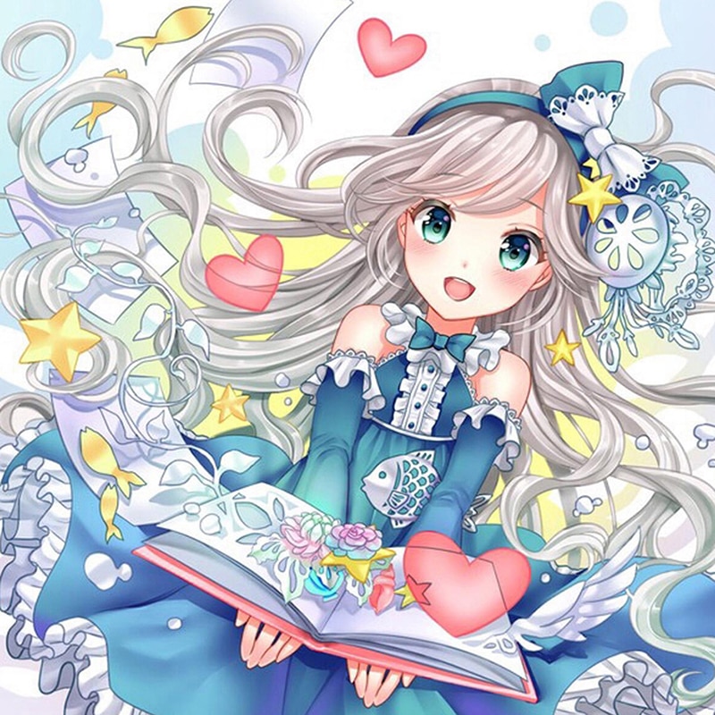 Bộ Tranh Đính Đá 5D Họa Tiết Hoạt Hình Cô Gái Độc Đáo Kích Thước 30x30cm DIY Dùng Trang Trí Nhà Cửa