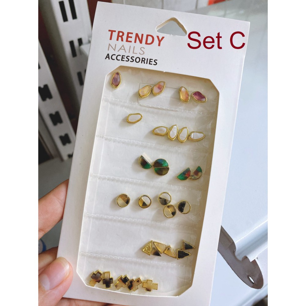 Set Túi phụ kiện, charm, đá thạch anh cao cấp đính móng tay