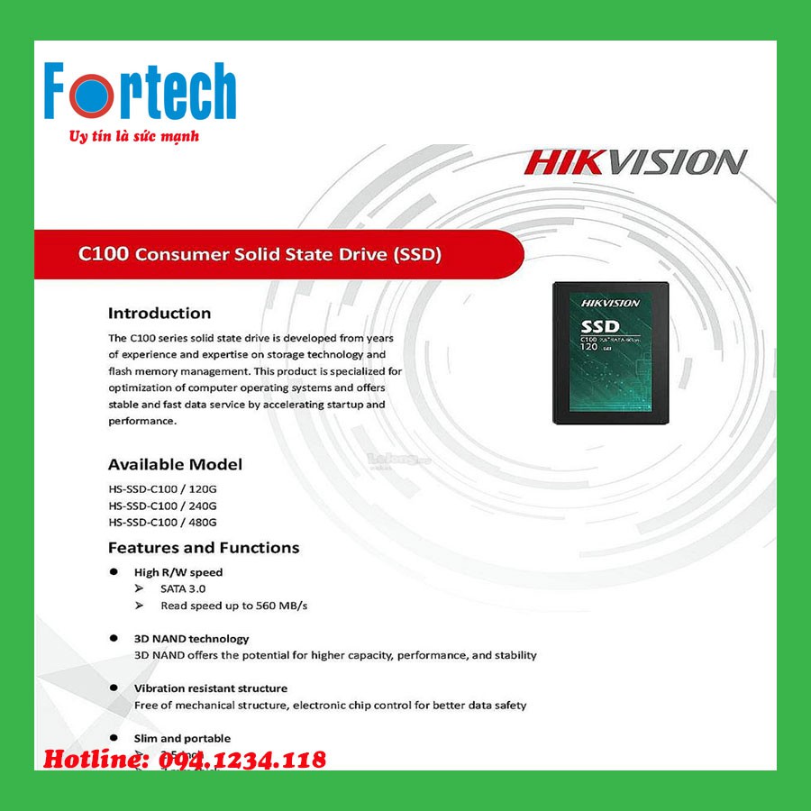 Ổ cứng SSD Hikvision C100 dung lượng 120GB - Bảo hành 3 năm.