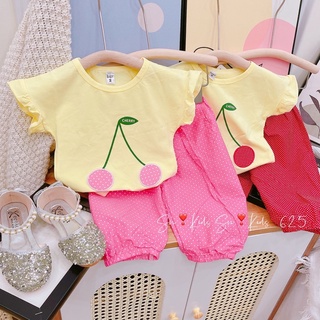 Xả Set cherry quần chấm bi bé gái