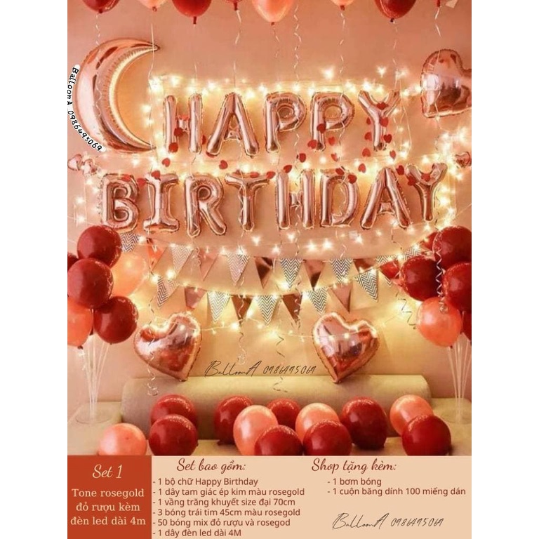 Set sinh nhật, set trang trí sinh nhật Happy Birthday, bóng bay trang trí sinh nhật tại nhà
