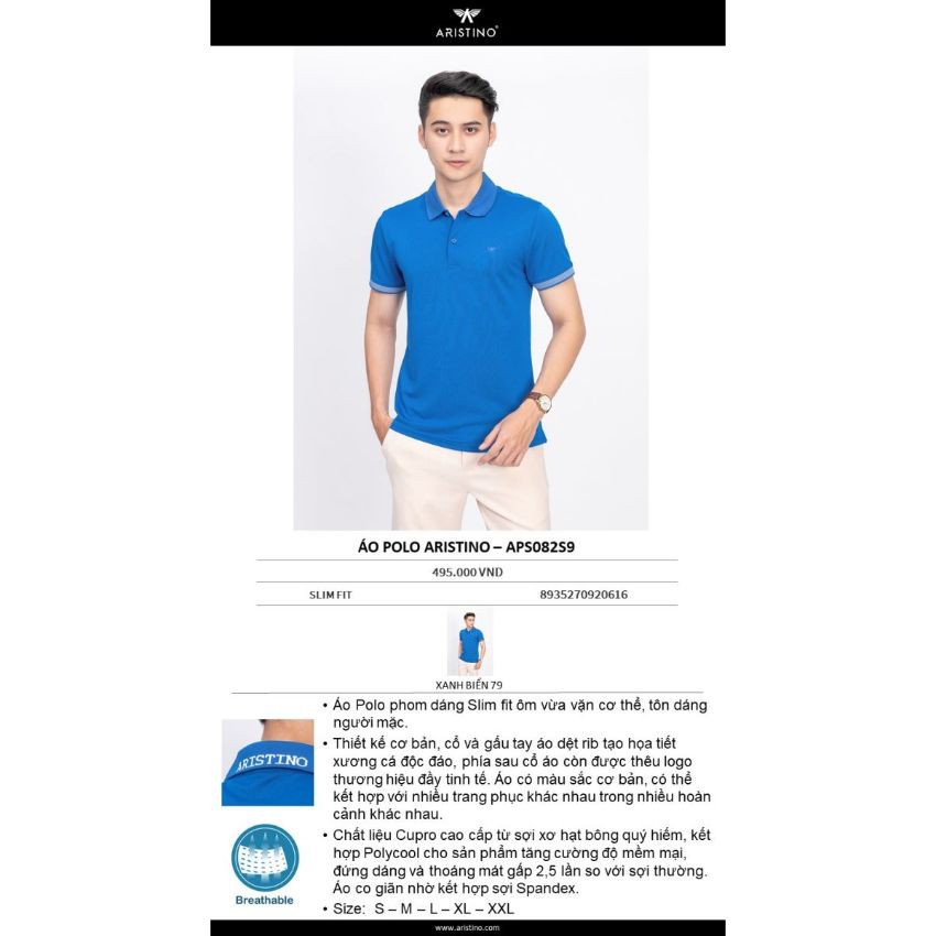 Áo phông Polo ngắn tay nam Aristino 🌟 CHÍNH HÃNG – SALE 🌟 APS082S9 chất liệu Cupro – cool max cao cấp, mềm nhẹ, co giãn