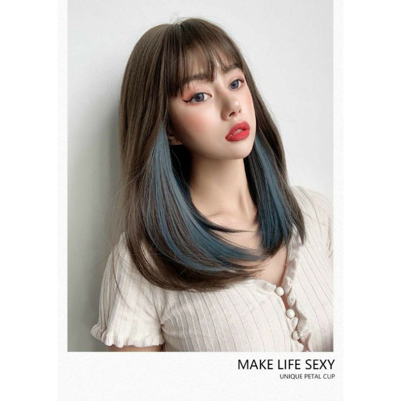 [Sẵn] Wig teen/lolita/cosplay M05 nâu pha xanh khói hai lớp (tóc giả nguyên đầu cúp ngang vai) tại MIU SHOP 01