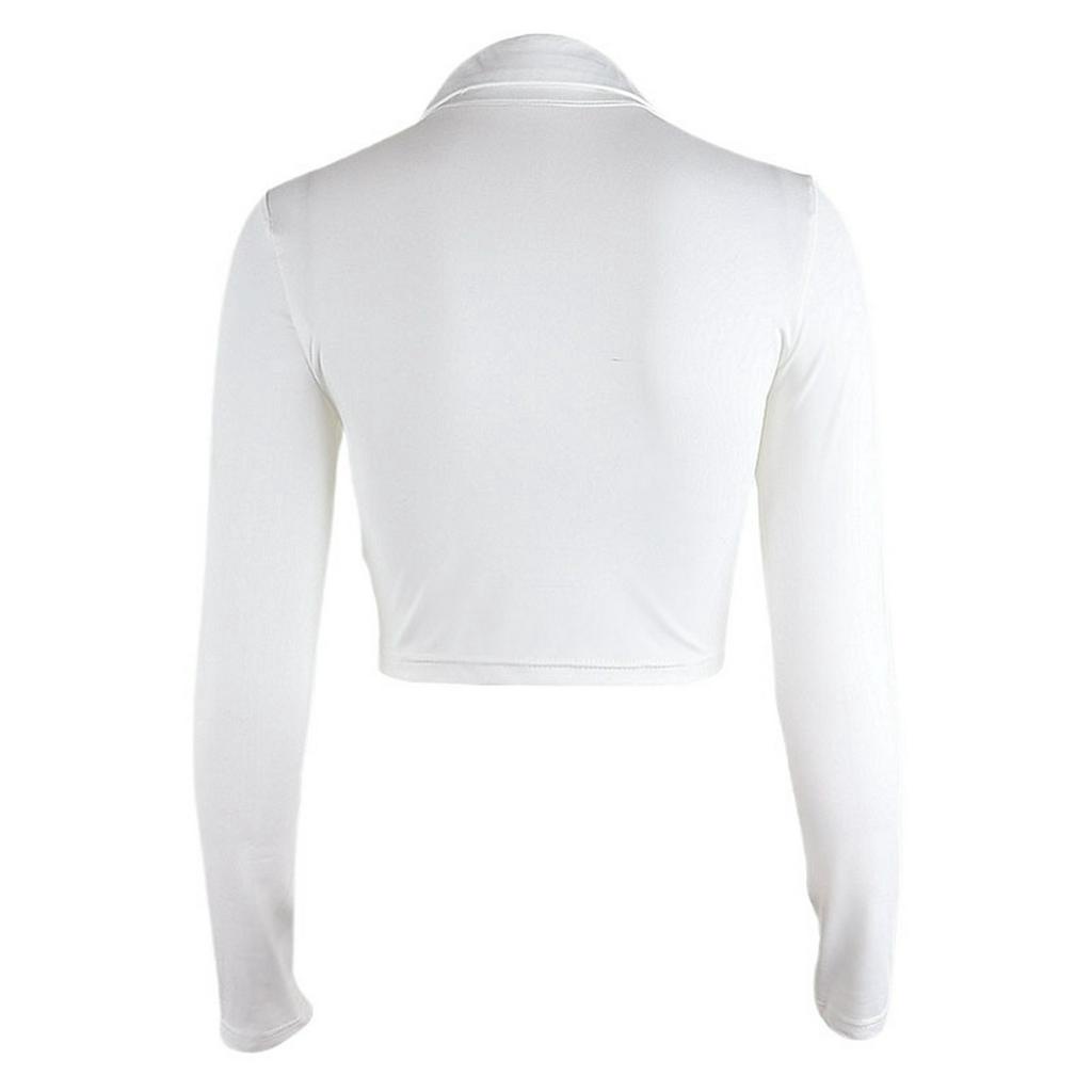 Áo Sơ Mi Croptop Tay Dài Phối Nút Màu Trơn Thời Trang Cho Nữ