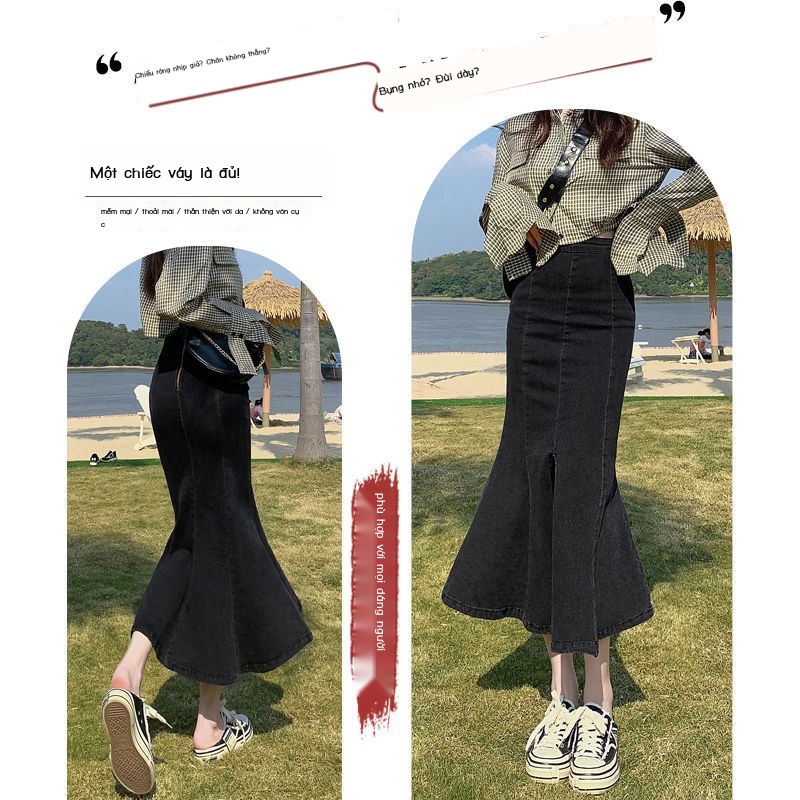 Chân váy jean Đuôi Cá Lưng Cao Thời Trang Dành Cho Nữ