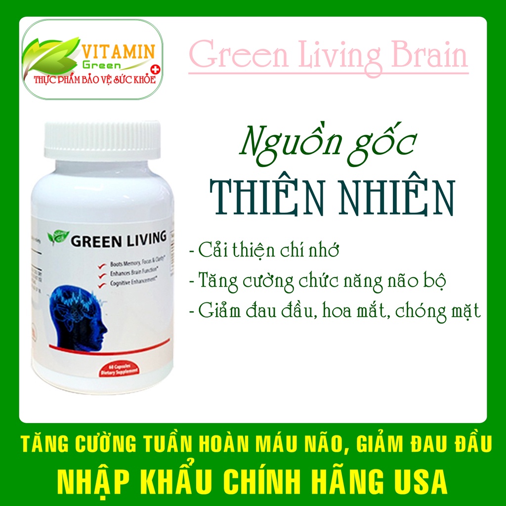 Viên uống bổ não Green Living Brain (Việt Quất, Ginkgo biloba) giúp tăng cường tuần hoàn não | Nhập khẩu chính hãng Mỹ