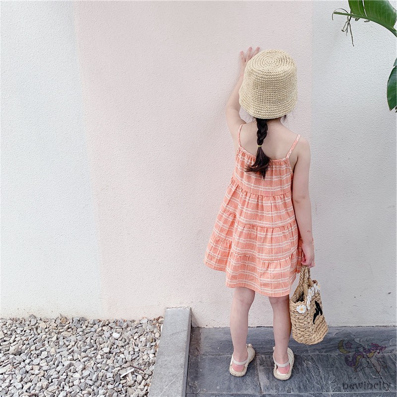 Đầm dây họa tiết sọc phong cách Hàn Quốc cho bé gái xinh xắn