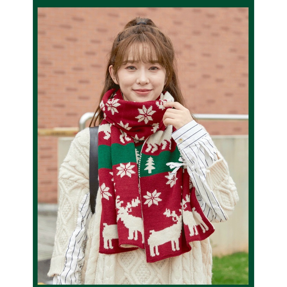 Khăn choàng cổ len nam nữ hai mặt chất len mềm mại ấm áp họa tiết mặt cười và noel phong cách Hàn Quốc Tuidepstore