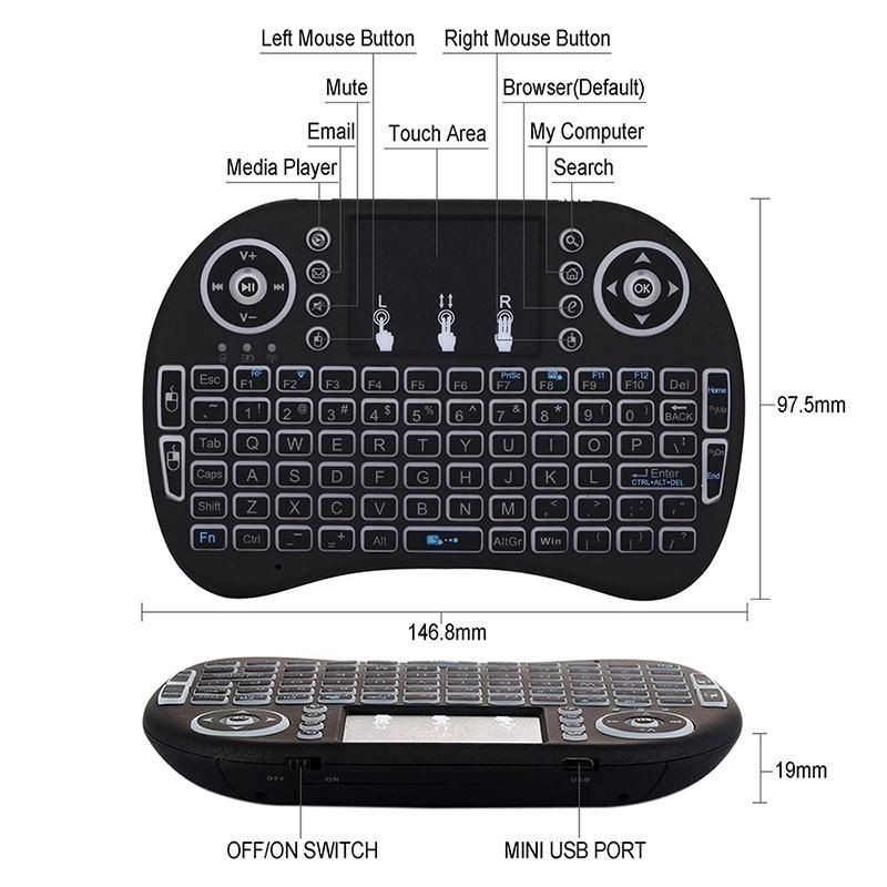 Chuột bay kiêm bàn phím không dây i8 có đèn và pin sạc lithium cho Smart Tivi và Android Box