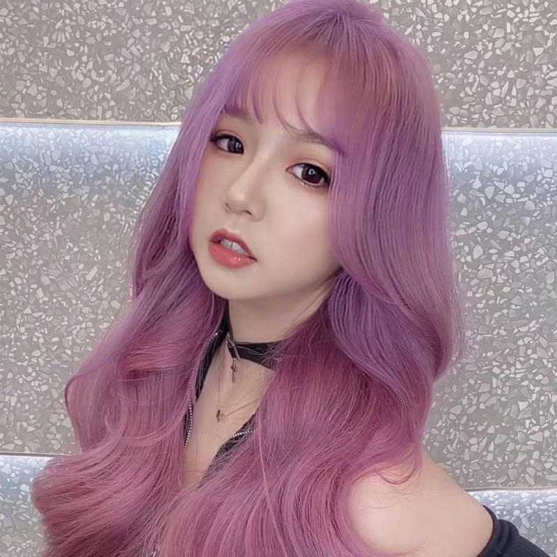 Tóc giả nữ xoăn dài màu hồng tím cá tính
