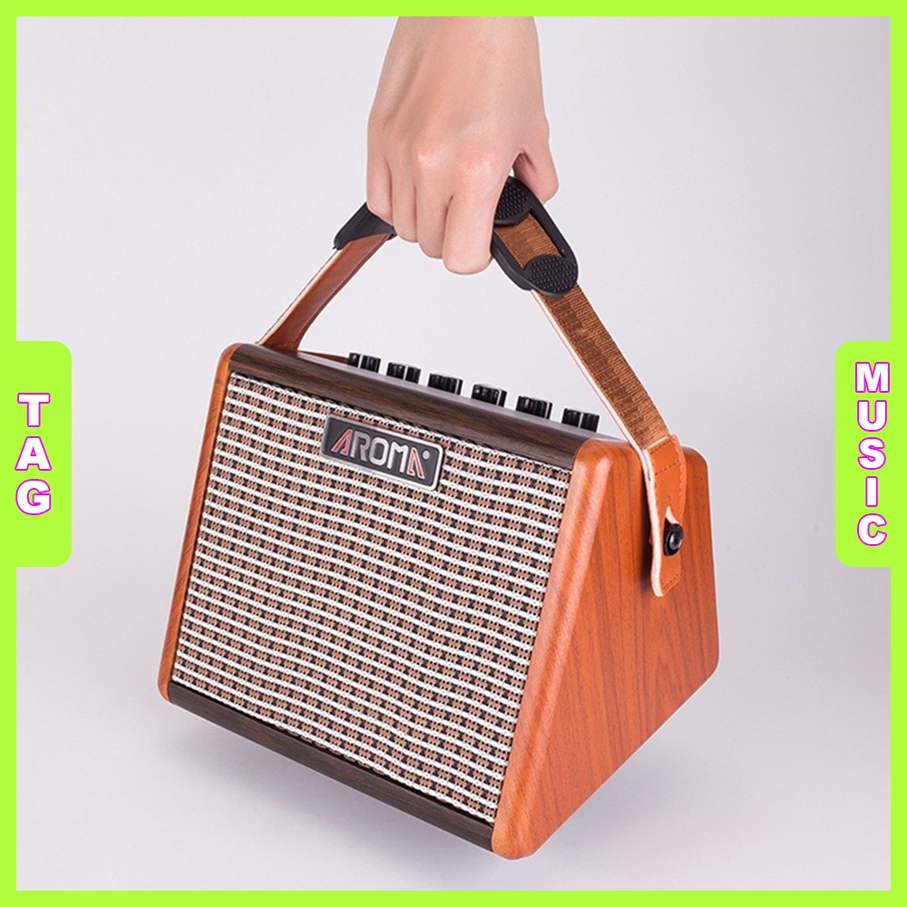 Amplifier AROMA AG15A Nhỏ Gọn Sử Dụng Pin Sạc, Ngõ Cắm Micro Dành Cho Guitar