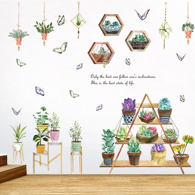 Decal trang trí tường - Combo 2 tấm tranh bắc âu và chậu cây