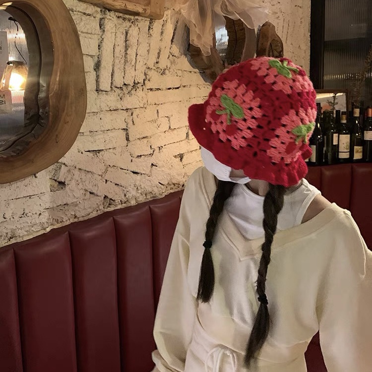 Mũ dệt kim Mg STUDIO họa tiết Cherry độc đáo