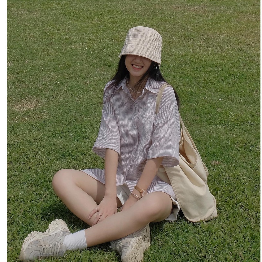 Áo Sơ Mi Chất Xốp Kẻ Trơn PEONYB Nữ  🌸 Thun kiểu form rộng tay lỡ nhiều màu dáng oversize học sinh hàn quốc 🌸