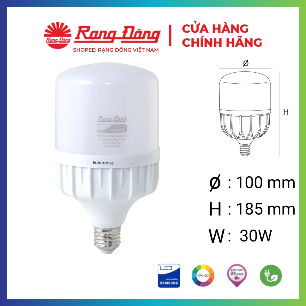 [Chính Hãng] Bóng Đèn LED Bulb Trụ 30W Rạng Đông, bub bulb siêu sáng tiết kiệm điện, bảo hành 2 năm, Model: TR100N1/30W.
