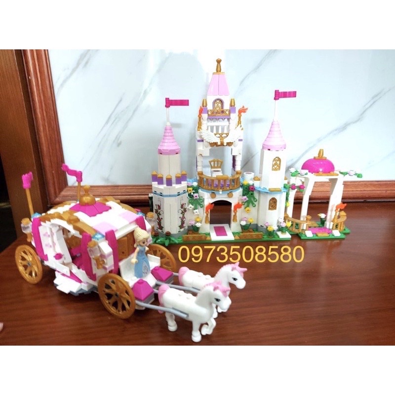 Lego con gái lắp ghép lâu đài biệt thự cầu trượt và xe 3D-708 miếng ghép