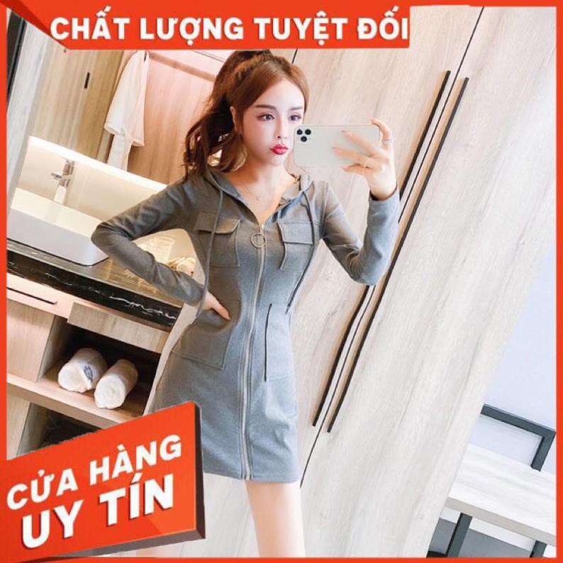 ÁO VÁY BODY CÓ KHÓA - DÀI TAY CÓ MŨ CỰC XINH