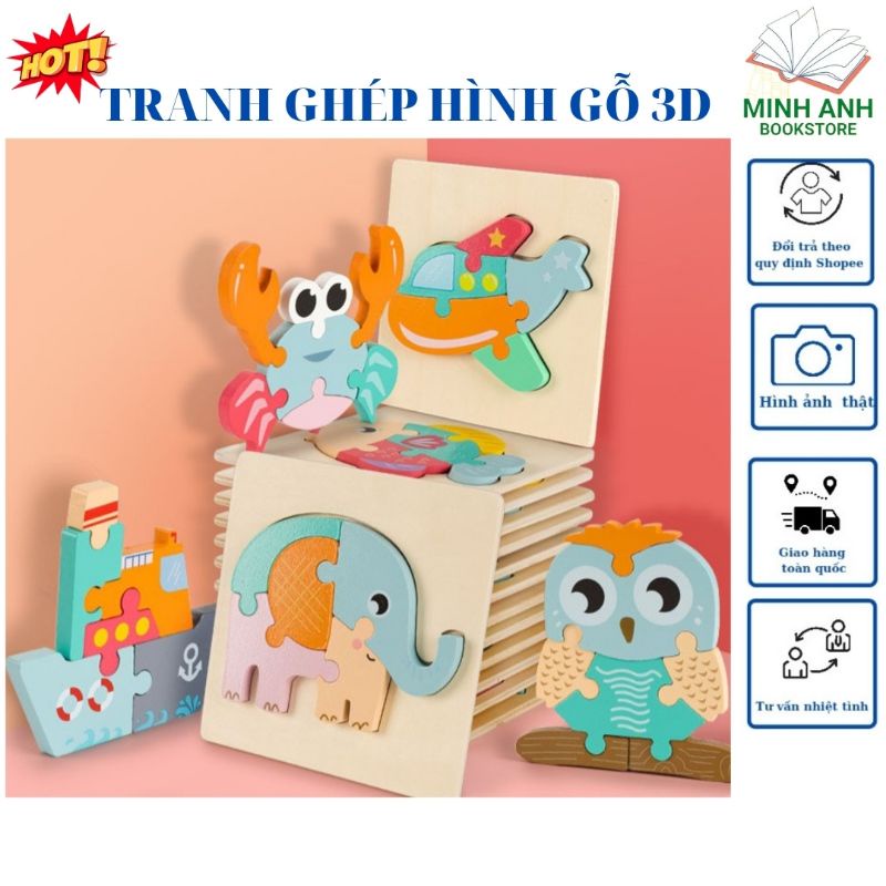 Tranh ghép, Bảng ghép Hình 3D, bằng gỗ được sơn mịn Loại Dày Đẹp Cho Bé