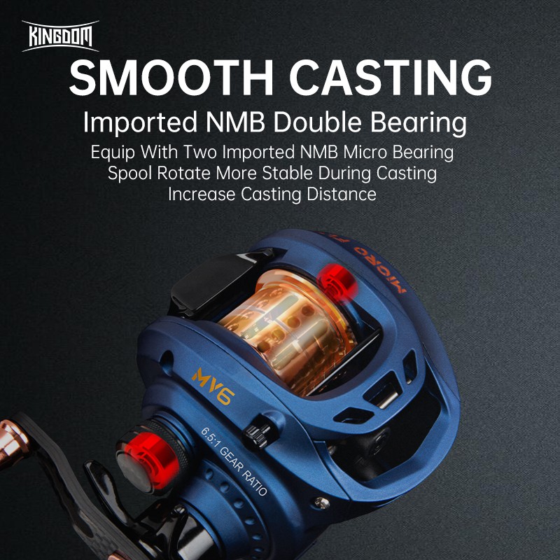 Máy câu ngang Guồng Câu Cá Kingdom MICRO FLY MV6 2021 6.5:1 138g Vòng Bi 6+1 Chất Lượng Cao
