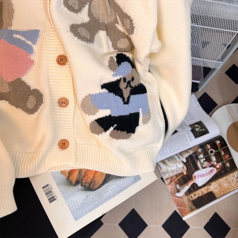 Áo Khoác Cardigan Dệt Kim Hoạ Tiết Chú Gấu Đáng Yêu  tao bao